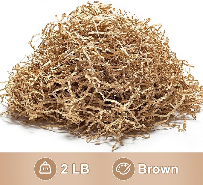 Wowxyz 2 LB Crinkle Cut Paper Shred Brown Crinkle Shredded Paper - Gift Box Baskets Bag Filler - Kraft Confetti Stuffing for Birthday, Holiday Gift Packaging Wrapping