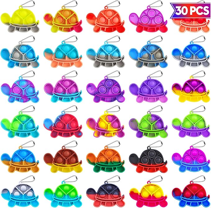Pop Fidget Toys Bulk Its Kids Party Favors 30 PCS Turtle Toys Mini Pop Keychain It Sensory Fidget Toy Pack Fidgets for Classroom Prizes for Kids Students Carnival Prizes Birthday Goodie Bag Stuffers