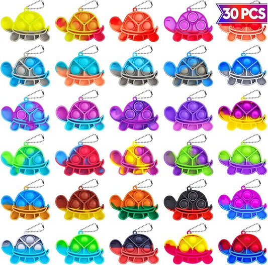 Pop Fidget Toys Bulk Its Kids Party Favors 30 PCS Turtle Toys Mini Pop Keychain It Sensory Fidget Toy Pack Fidgets for Classroom Prizes for Kids Students Carnival Prizes Birthday Goodie Bag Stuffers