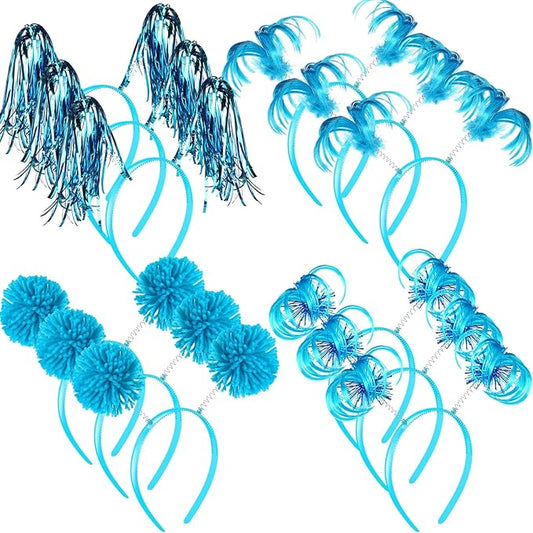 Censen 12 Pcs St. Patrick's Day Pom Pom Headbands Easter Spirit Party Headbands Tinsel Ponytail Headwear for Birthday Holiday