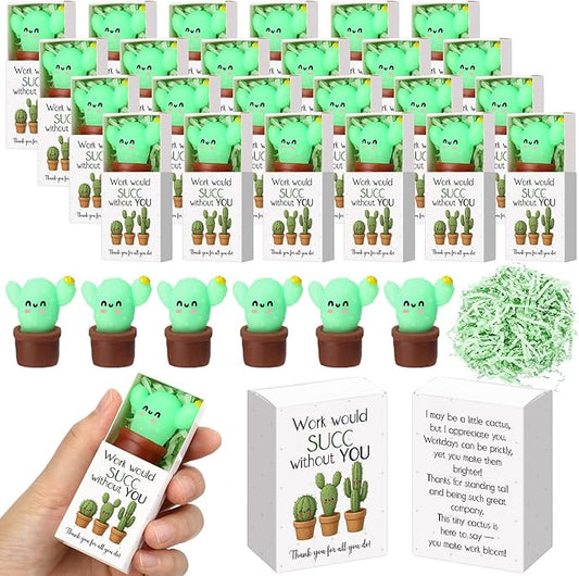 Wettarn 72 Sets Work Appreciation Gifts Cactus Stress Balls with Thank You Boxes Bulk Company Party Favors for Employee Coworker Staff Office Positive Relief Desk Decor, Non-Luminous