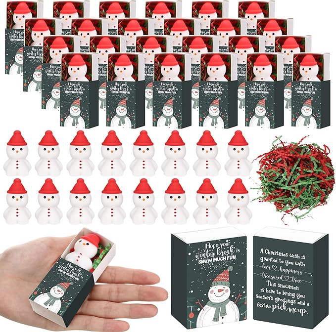 Wettarn 24 Sets Winter Break Gifts Snowman Stress Balls with Support Gift Boxes Bulk Christmas Party Favors for Teachers Relief Toys Office Prizes Holiday Stuffers