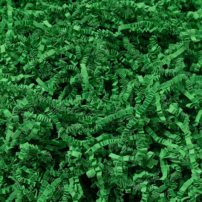 Wowxyz 1 LB Crinkle Cut Paper Shred Green Crinkle Shredded Paper for Gift Baskets - Gift Box Bag Filler - Confetti Stuffing for Birthday, Holiday Present Packaging Wrapping