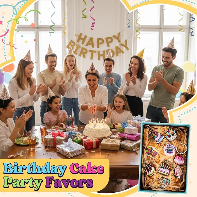 Sasylvia 36 Pcs Birthday Cake Party Favors Birthday Cake Keychain Gifts Cute Party Decorations for Women Men Accessories