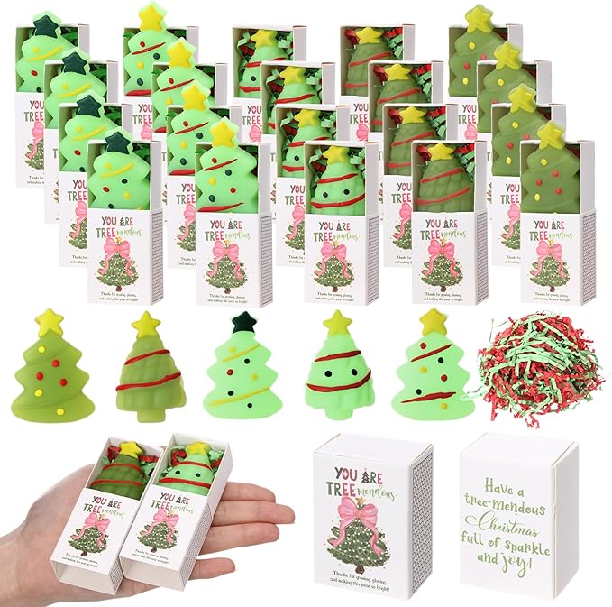 Wettarn 20 Sets Christmas Appreciation Gifts Tree Stress Balls with Support Gift Boxes Bulk Christmas Party Favors for Employee Coworker Students Office Thank You Relief Toys