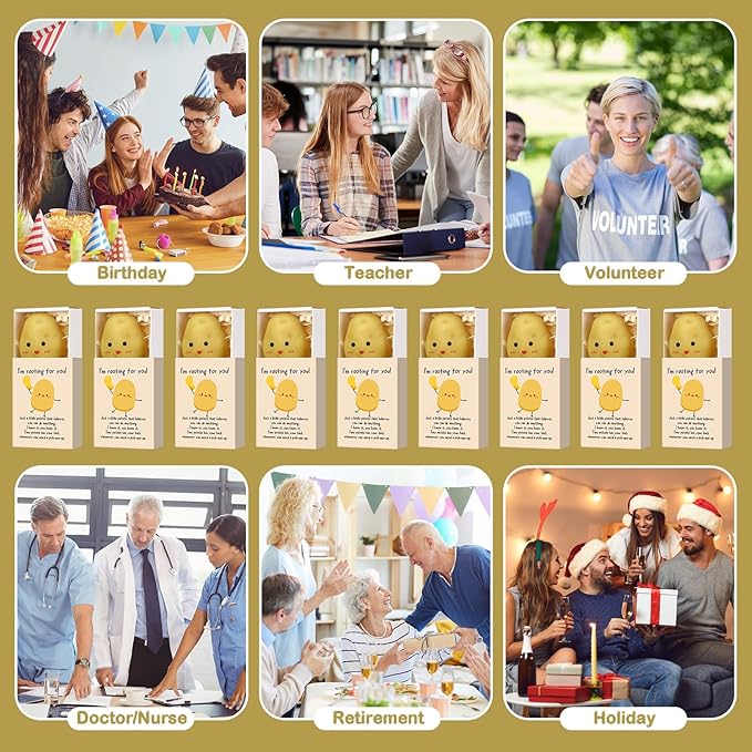 Wettarn 24 Sets Potato Support Gifts Cute Stress Balls with Gift Boxes Inspirational Party Favors for Employee Coworker Friends Office Positive Relief Desk Decor
