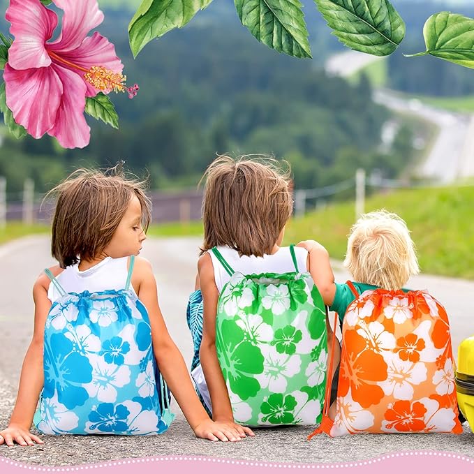 Teling Hibiscus Party Favors Bags Drawstring Luau Bag Tropical Gift Bags for Birthday Baby Shower Party Favor Packs(14 Pcs, Fresh Style)
