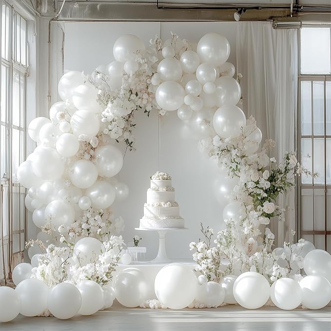 PartyWoo Pearl White Balloons 85pcs Different Sizes Pack of 18 12 10 5 Inch Metallic White Latex Balloon Arch Kit Garland for Wedding Graduation Baby Shower Birthday Party Decorations White-Z30