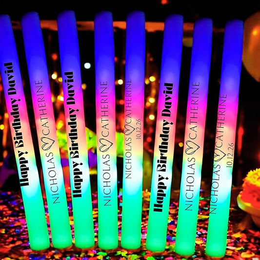 Custom Text Foam Light Up Sticks 120 Pack, Personalized LED Light Sticks For Any Occasion, Glow Sticks For Weddings, Birthday, Dance Floor Props, 3 Modes Flashing Glow Wands