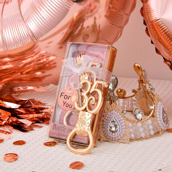 24 boxes of rose gold themed 35th birthday bottle openers, suitable for 35th anniversary wedding party gifts birthday party souvenirs or party decorations