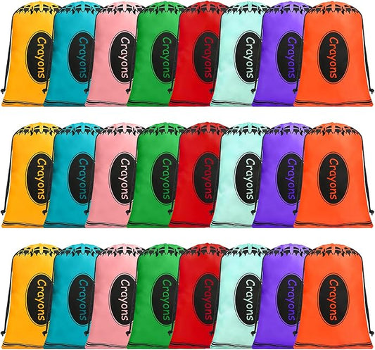 VZZNN 24 Pcs Crayon Drawstring Bags 8 Colors 10 x 7 IN Party Favors Bulk Reusable Treat Bags Back to School Graduation Birthday Party Supplies Bulk Rainbow
