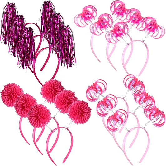 Censen 12 Pcs St. Patrick's Day Pom Pom Headbands Easter Spirit Party Headbands Tinsel Ponytail Headwear for Birthday Holiday