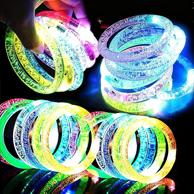 AMENON 24 Pack Glow In The Dark LED Bracelets Party Favors for Kids Party Supplies Flashing Light Up Bracelet Glow Sticks Party Toys Neon Accessory Concert Birthday Party Games Valentines Day Gifts