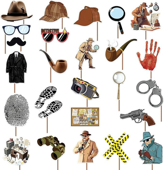 CupaPlay Detective Photo Booth Props Party Favor, Top Secret Spy Halloween Murder Mystery Birthday Party Decorations Supplies