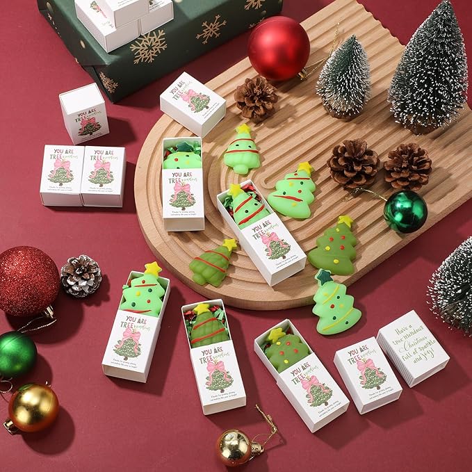 Wettarn 20 Sets Christmas Appreciation Gifts Tree Stress Balls with Support Gift Boxes Bulk Christmas Party Favors for Employee Coworker Students Office Thank You Relief Toys