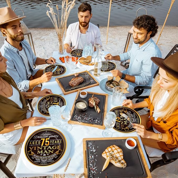 Wiooffen 96 Pcs Vintage 75th Party Tableware Set Back in 1951 75th Theme Birthday Party Table Decoration Supplies Cheers to 75 Years Paper Plate Napkin Fork 24 Guests for Men