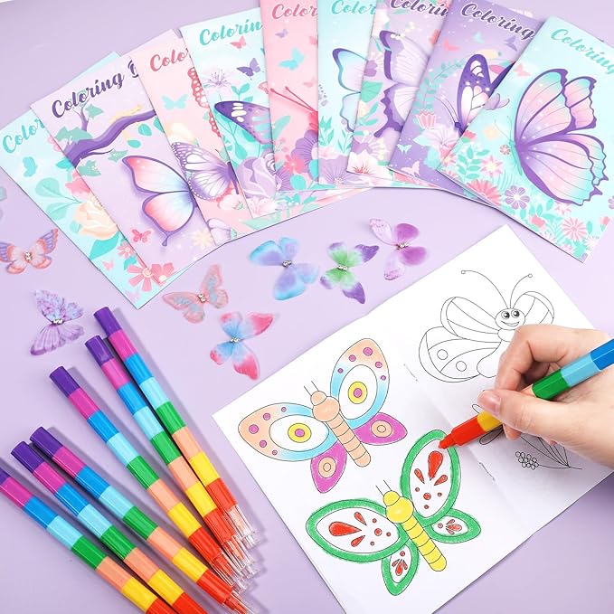 BenLouis 24 Pcs Butterfly Mini Coloring Books Kids Butterfly Theme Baby Shower Party Favors Small Activity Books Bulk for Kids Spring Fairy Birthday Goodie Bags Stuffers Return Gifts Classroom Travel