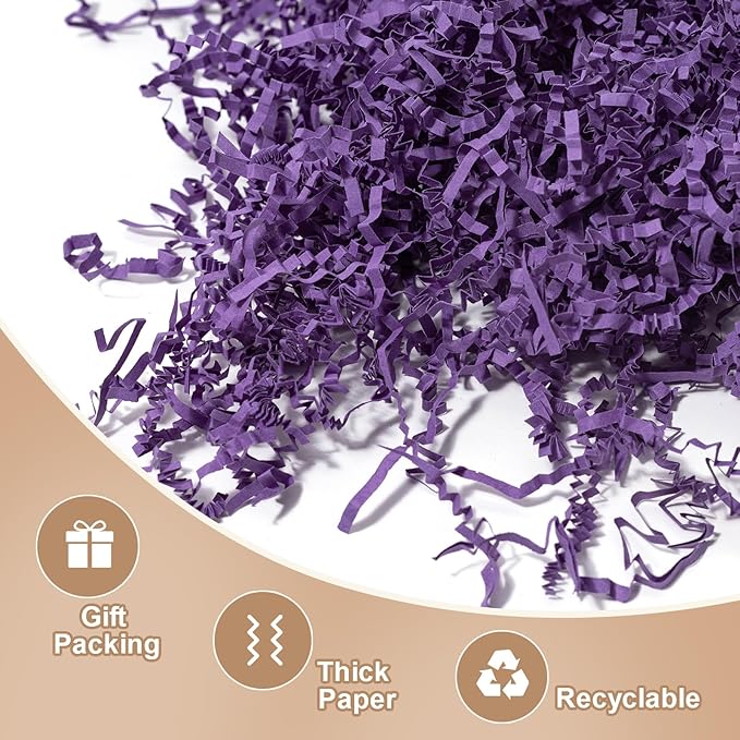 Wowxyz 1 LB Crinkle Cut Paper Shred Purple Crinkle Shredded Paper for Gift Baskets - Gift Box Bag Filler - Confetti Stuffing for Birthday, Holiday Present Packaging Wrapping