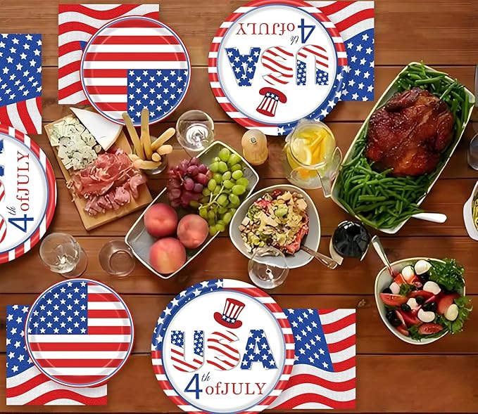 60Pcs Patriotic Plates and Napkins, 4th of July Tableware Party Supplies Disposable Dinner Dessert Paper Plates and Napkins for Independence Day, Labor Day, Veterans Day, Election Day Decorations