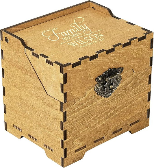 AW BRIDAL Personalized Wood Recipe Box with 12 Dividers, Recipe Holder Organizer for 4x6 Recipe Cards, Gifts for Wedding Anniversary HouseWarming//DK2201CPP31//