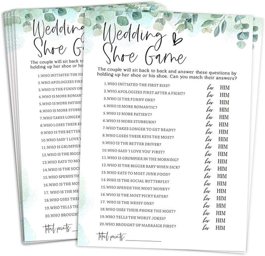 30 Pcs Green Leaves Bridal Shower Games Cards, Wedding Show Game, Bridal Party Games Activity Supplies, Wedding Games for Reception