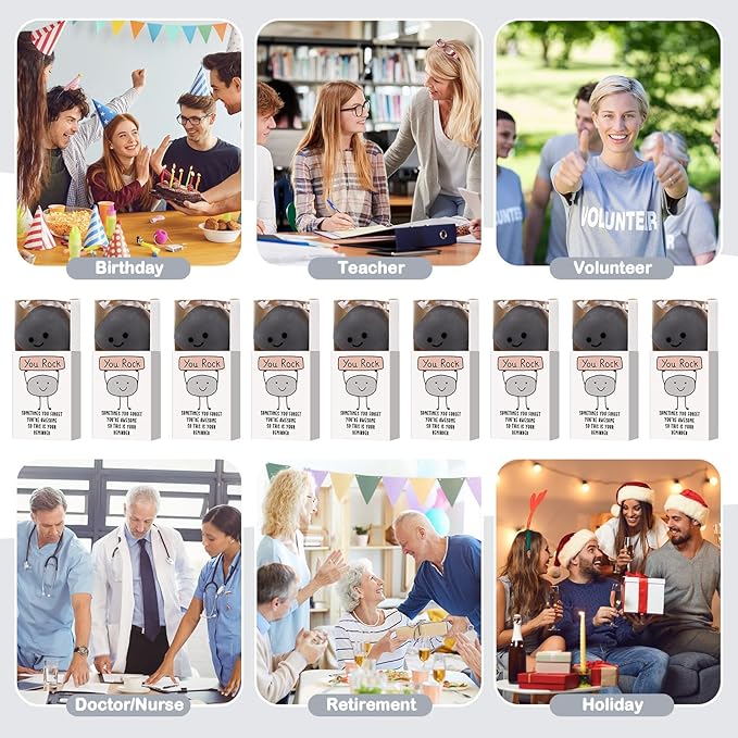 Wettarn 24 Sets You Rock Gifts Cute Stress Balls with Support Gift Boxes Inspirational Party Favors for Employee Coworker Friends Office Positive Relief Desk Decor