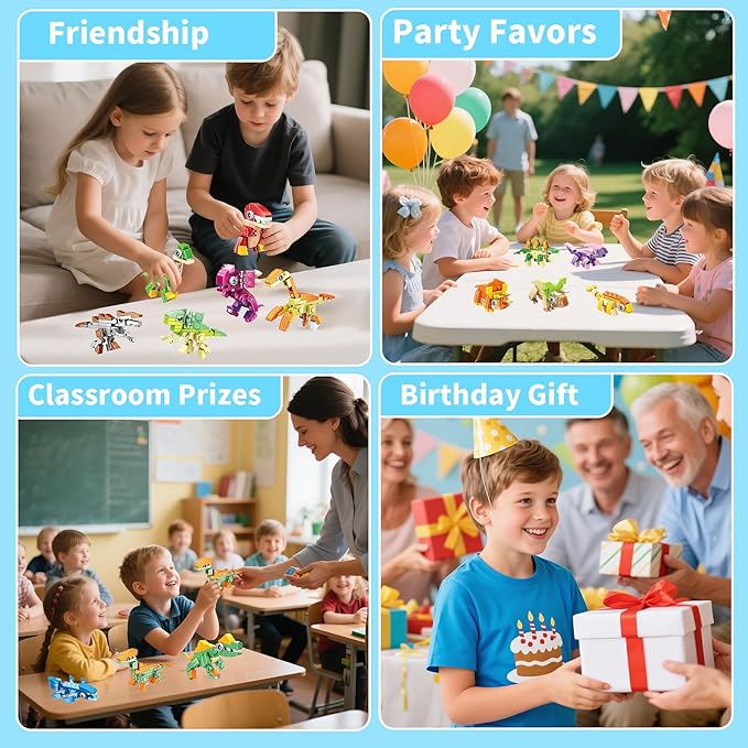 Dinosaur Party Favors for Kids, 24 Packs Mini Dinosaur Building Blocks Toy Animals Building Sets, Dino Carnival Goodie Bags Fillers, Classroom Prizes Christmas Birthday Gifts for Student,Kid Age 6-12