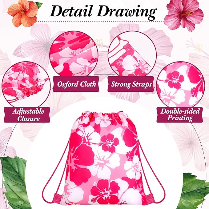 Teling Hibiscus Party Favors Bags Drawstring Luau Bag Tropical Gift Bags for Birthday Baby Shower Party Favor Packs(14 Pcs, Fresh Style)
