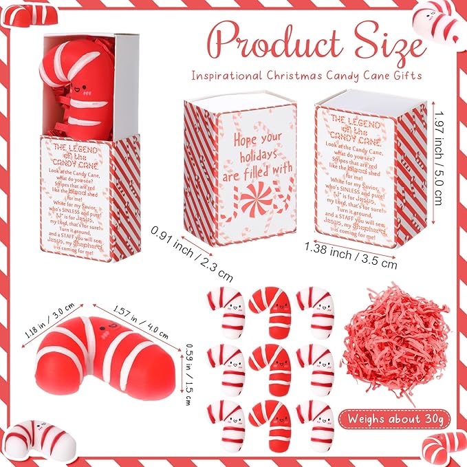 Wettarn 48 Sets Christmas Jesus Gifts Candy Cane Stress Balls with Christian Boxes Religious Party Favors for Church Office Rewards Stocking Stuffers