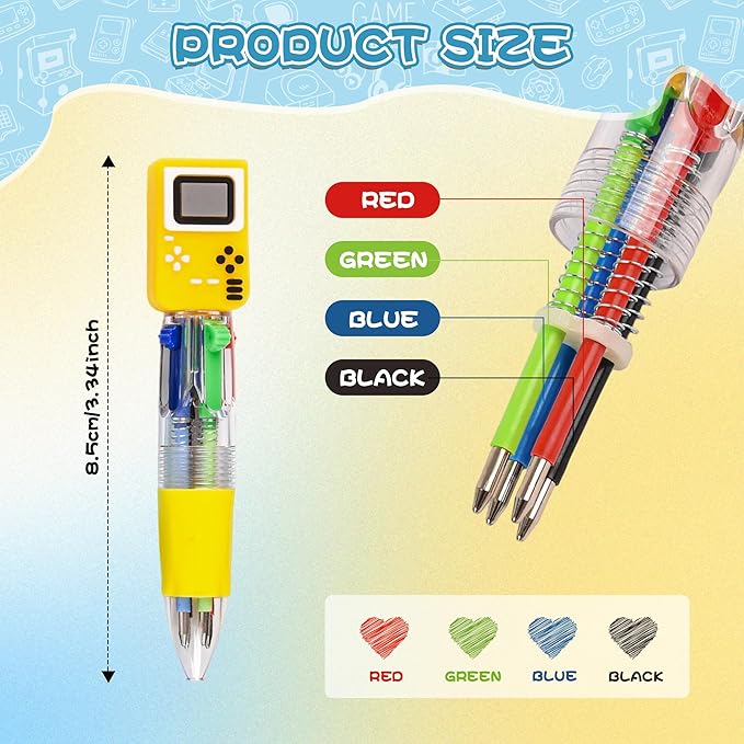 LiYiQ 100 Pcs Video Game Party Favors Multicolor Pen in One Cartoon Cute Fun 4-in-1 Cute Pens Bulk Kawaii Game Handle Level Up Games Console Shape Cool Ballpoint Pens for Kids Fun Gifts