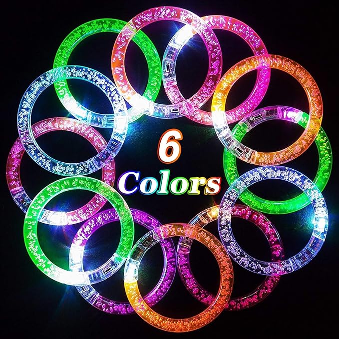 AMENON 24 Pack Glow In The Dark LED Bracelets Party Favors for Kids Party Supplies Flashing Light Up Bracelet Glow Sticks Party Toys Neon Accessory Concert Birthday Party Games Valentines Day Gifts