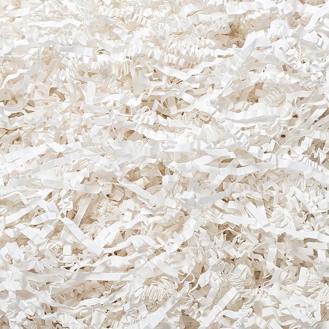 Wowxyz 1 LB Crinkle Cut Paper Shred White Crinkle Shredded Paper for Gift Baskets - Gift Box Bag Filler - Confetti Stuffing for Birthday, Holiday Present Packaging Wrapping