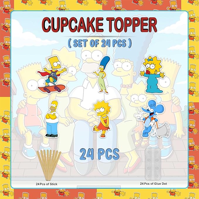 "Brt Simpson Cupcake Topper– Cartoon Theme Party Decorations for Boys Girls – Fun & Colorful Simpsons Inspired Cupcake Picks for Birthday Party, School Celebration & Family Event"