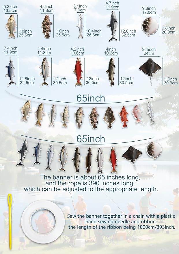 20pcs Fishing Birthday Decoration Banner, Hanging Decor for Fishing Party