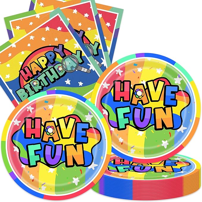 40Pcs Dandy Birthday Party Plates and Napkins for 20 Guests - Cartoon Game Tableware Party Supplies for Baby Shower Birthday Decorations
