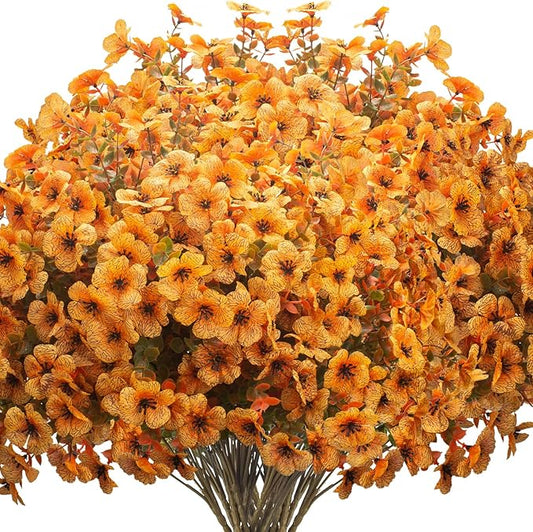 Grunyia 16 Bundles Artificial Fall Flowers UV Resistant Faux Greenery, All Weather Outdoor Autumn Decor for Thanksgiving Christmas Wedding Home Garden Fireplace Party Décor (Fall Orange Yellow)