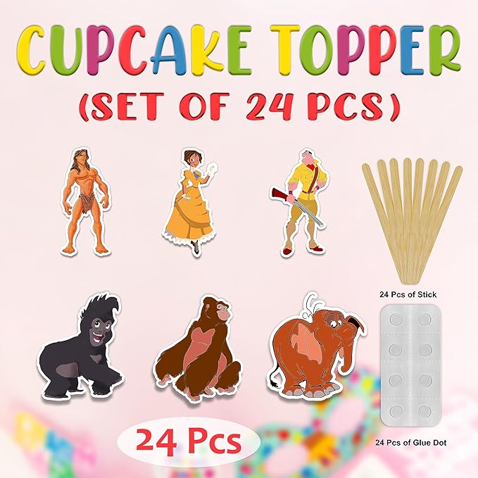"Tarzn Cupcake Topper – Cartoon Inspired Birthday Party Decoration – Adventure Theme Cupcake Picks for Parties, Baby Showers, Family Gatherings, School Events, and Tarzn Themed Celebrations"