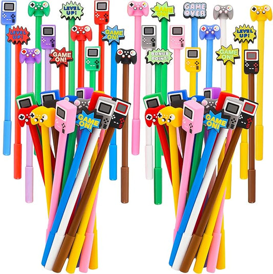 LiYiQ 50 Pcs Video Game Party Favors Cartoon Cute Fun Pens Kawaii Games Handle Level Up Games Console Shape Gel Black Ink Pen Cute Video Game Pens for Office Home Present