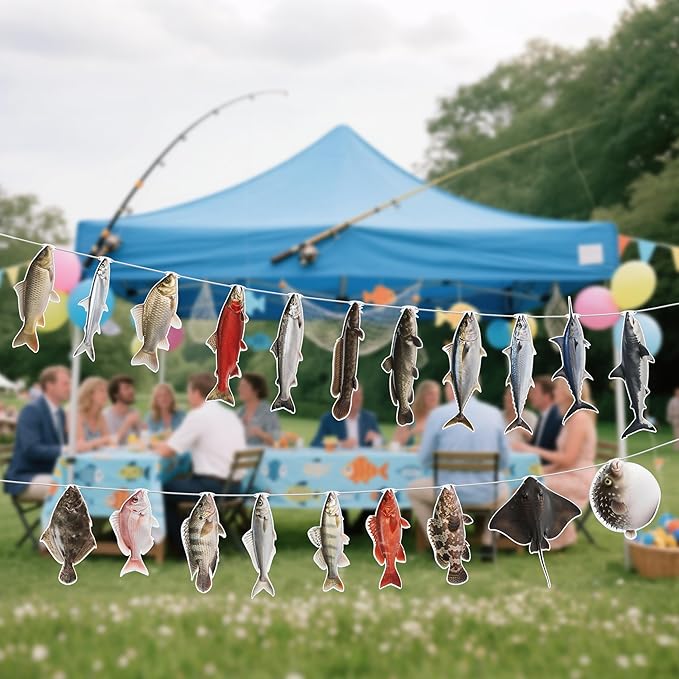 20pcs Fishing Birthday Decoration Banner, Hanging Decor for Fishing Party