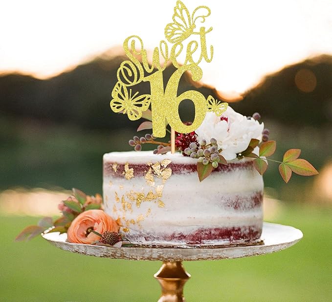 Keaziu 1 Pack Sweet 16 Cupcake Toppers Sweet Sixteen 16 Happy 16 Cake Picks for 16th Birthday Wedding Anniversary Party Cake Decorations Supplies Gold