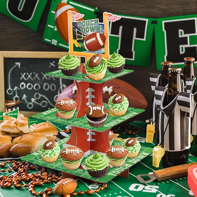 Gatherfun Football Touchdown Cupcake Stand - for Football Theme Birthday & Tailgate Party, Football Party Decorations