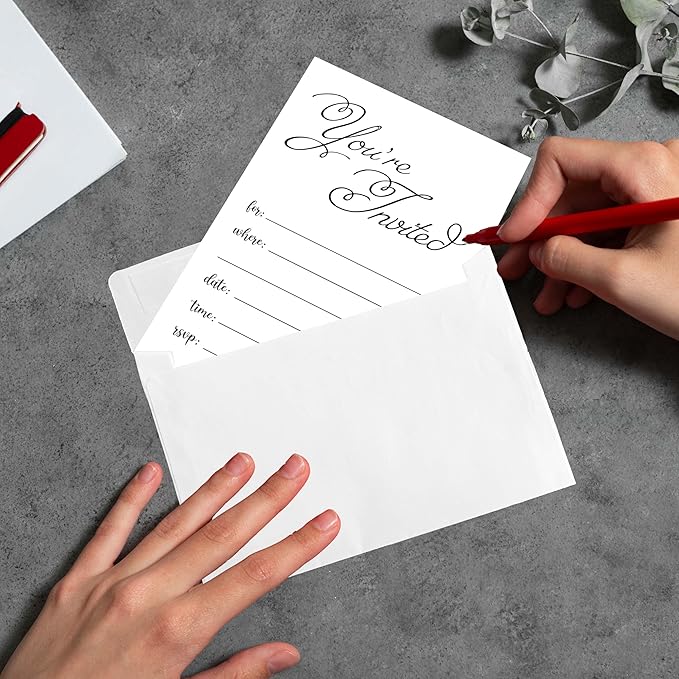4x6 Elegant ‘You’re Invited’ Blank Invitations (20 Cards + 20 Envelopes) - Versatile Party Invites for Any Occasion.(030)