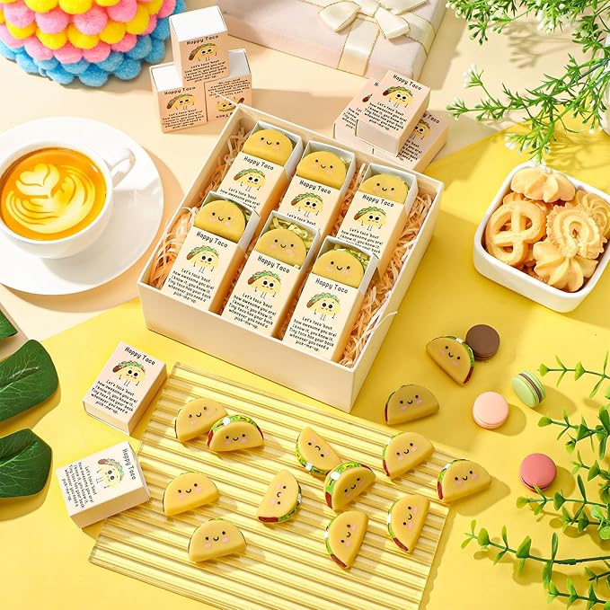 Wettarn 48 Sets Taco Positive Gifts Cute Stress Balls with Support Gift Boxes You are Awesome Party Favors for Employee Coworker Friends Office Relief Desk Decor