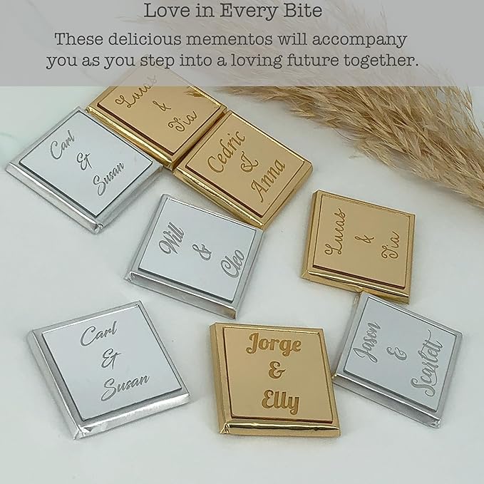 Set of 50 Personalized Chocolate for Wedding Favors, Engagement Chocolate, Bulk Gifts for Guests for Party Favors