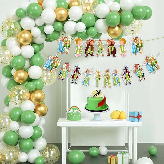 "Petr Pan Happy Birthday Banner – Fairy Tale Neverland Theme Party Decoration – Magical Cartoon Birthday Supplies for Boys, Girls, and Adults – Perfect for Family Parties, and Themed Events"