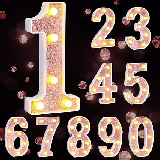 Treela 8.7'' Birthday Decorative LED Light up Numbers, Glitter Marquee Number Sign for Night Birthday Party Decorations Anniversary Bar LED Sign Backdrop Wall Table Centerpieces(Number 1,Rose Gold)