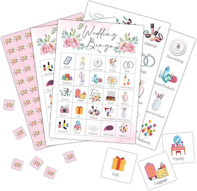 Wedding Bingo Cards, Bridal Shower Bingo Games for 24 Players, Wedding Games for Family Friends Large Group Activities, Wedding Bridal Shower Bachelorette Party Favors Supplies Decorations(22)