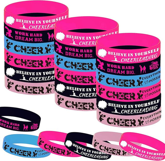36PCS Cheerleading Party Rubber Wristbands, Sport Cheerleading Game Girl Cheer Dance Party Baby Shower Birthday Party Supplies Decorations Gifts Goodie Bag Favors Inspirational Silicone Wristbands