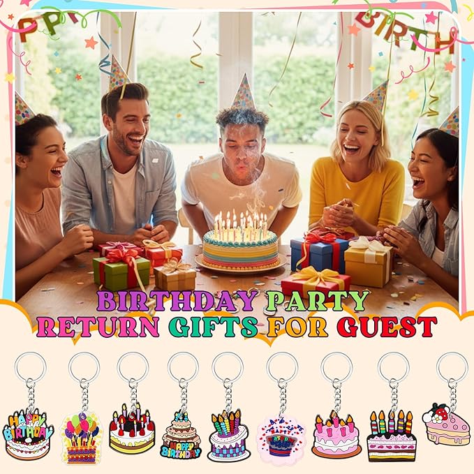 Sasylvia 36 Pcs Birthday Cake Party Favors Birthday Cake Keychain Gifts Cute Party Decorations for Women Men Accessories