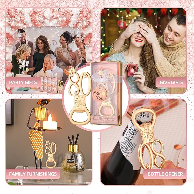 24 boxes of rose gold themed 80th birthday bottle openers favored for 80th anniversary wedding party gifts birthday party souvenirs or party decorations